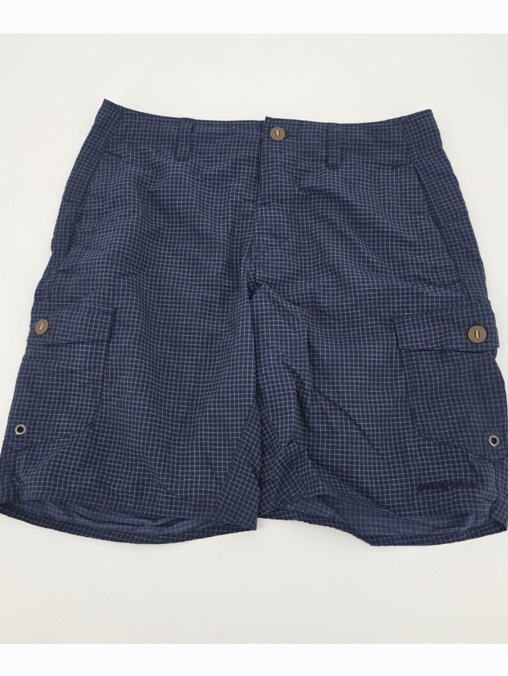 Patagonia Wavefarer Cargo Shorts 32 Blue Windowpane Plaid